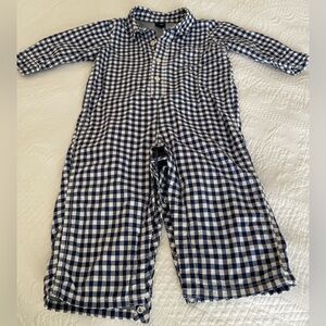 Baby Gap Navy Blue Gingham Check Lined One Piece  Sz 12-18 Months